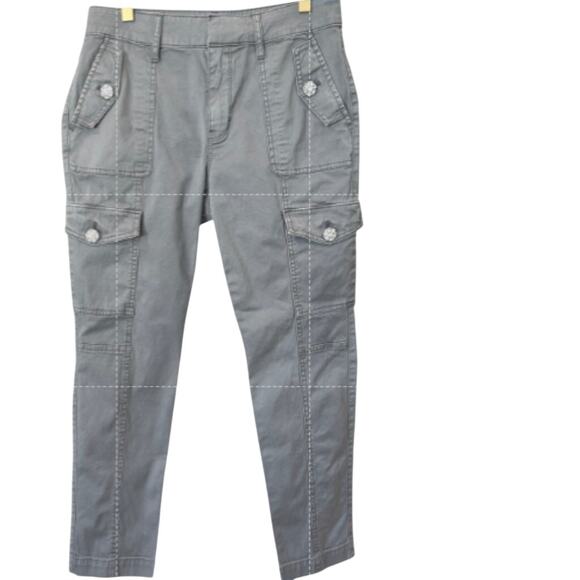 WHBM The Slim Olive Cropped Cargo Pants Rhinestone Flap Pockets 8P EUCUC - Picture 2 of 12